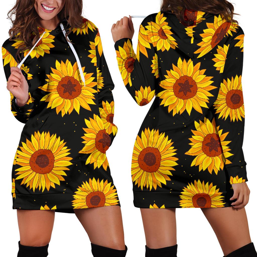 Sunflower Pattern Print Design SF09 Women Hoodie Dress