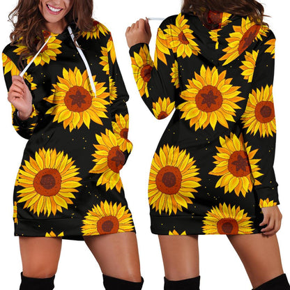 Sunflower Pattern Print Design SF09 Women Hoodie Dress