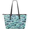 Surf Blue Wave Large Leather Tote Bag