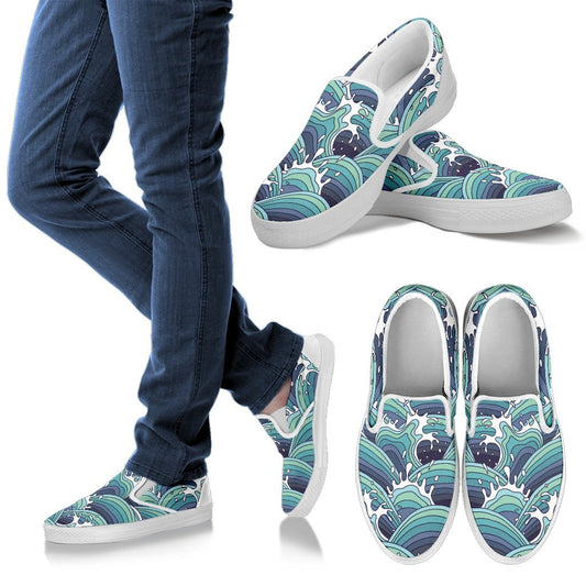 Surf Blue Wave Men Canvas Slip On Shoes