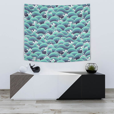 Surf Blue Wave Wall Tapestry