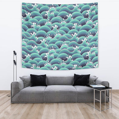 Surf Blue Wave Wall Tapestry