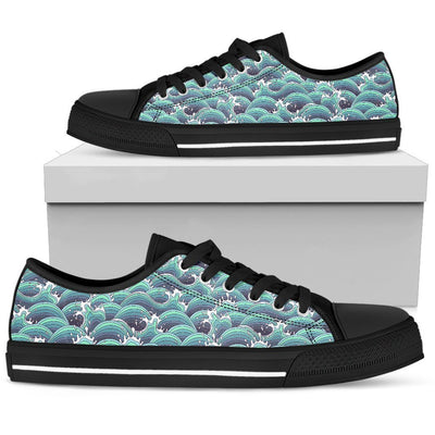 Surf Blue Wave Women High Top Canvas Shoes