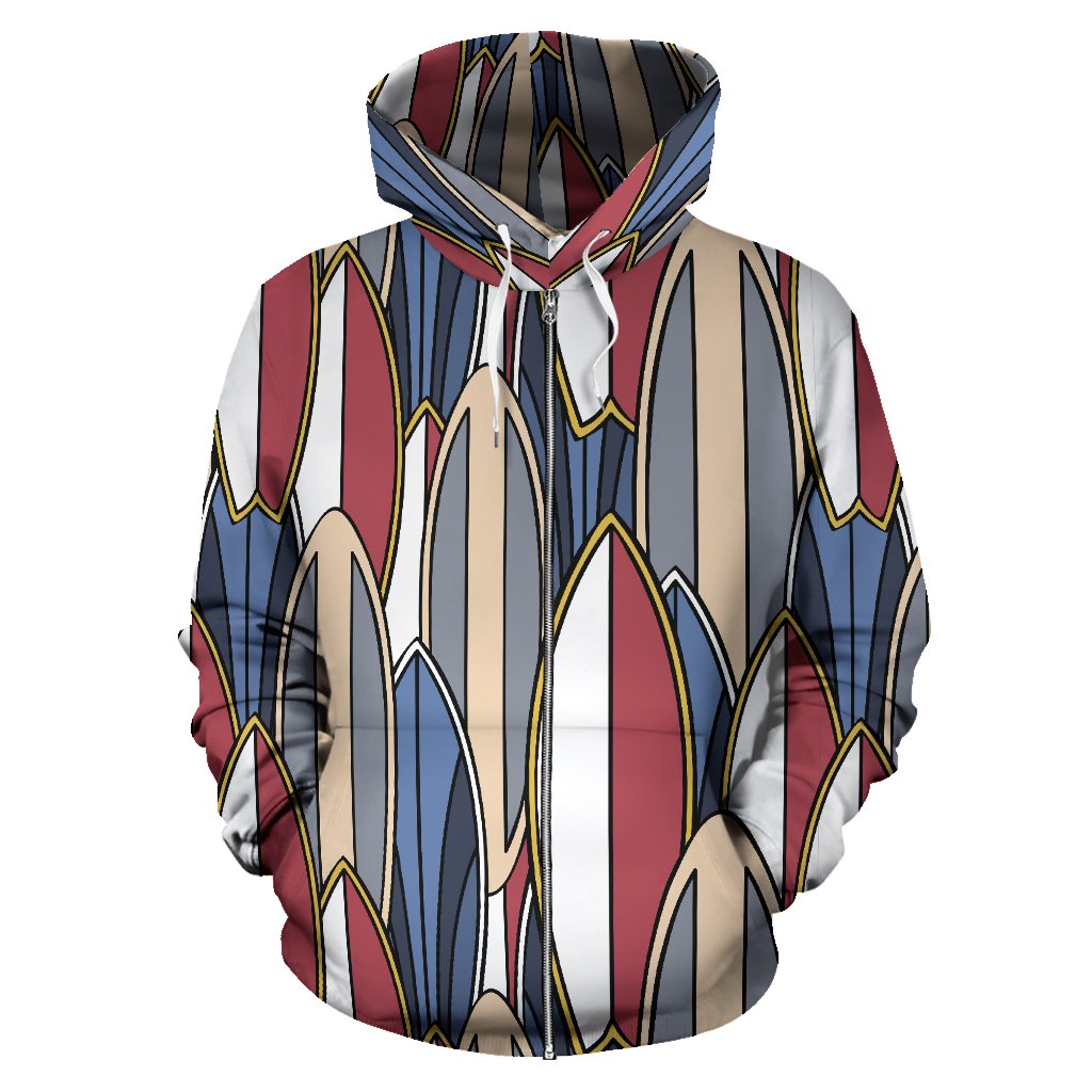 Surf board Pattern All Over Zip Up Hoodie