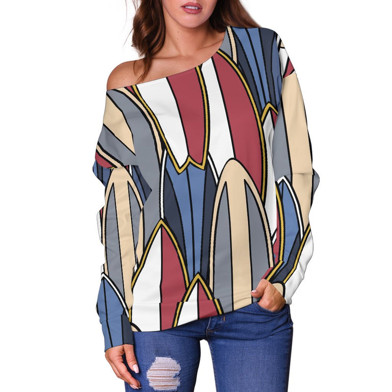 Surf Board Pattern Off Shoulder Sweatshirt