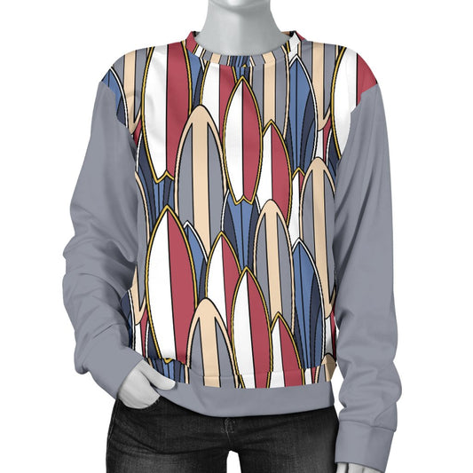 Surf Board Pattern Women Crewneck Sweatshirt