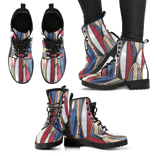 Surf Board Pattern Women Leather Boots