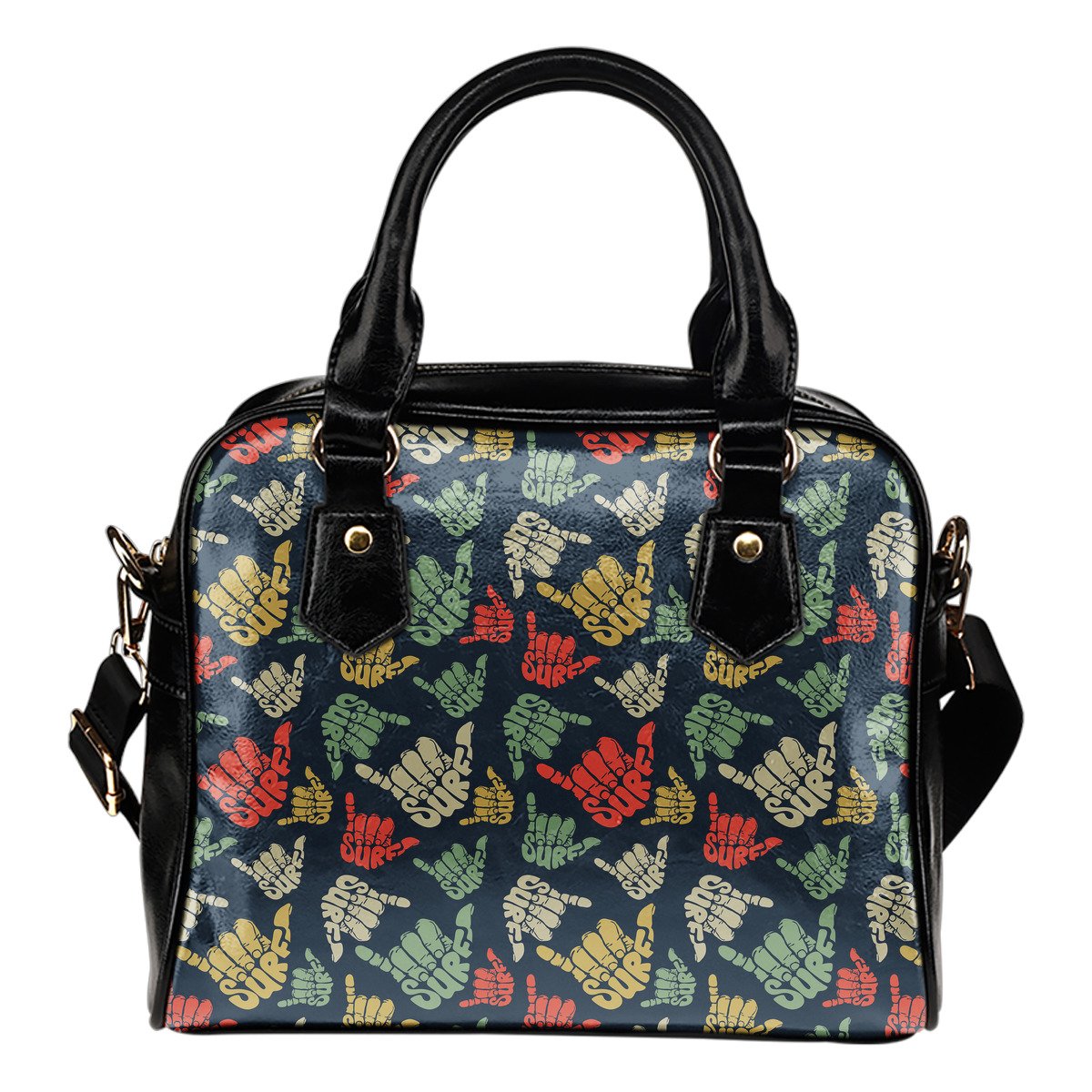 Surf Hand sign Leather Shoulder Handbag