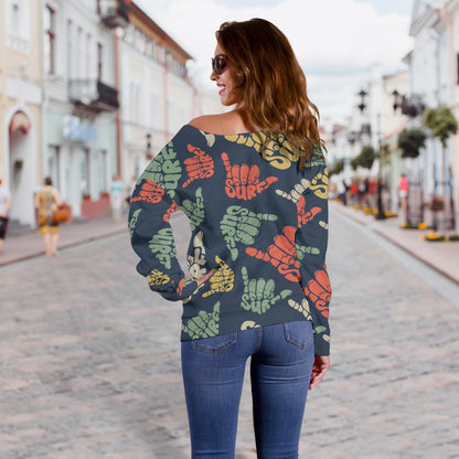 Surf Hand Sign Off Shoulder Sweatshirt