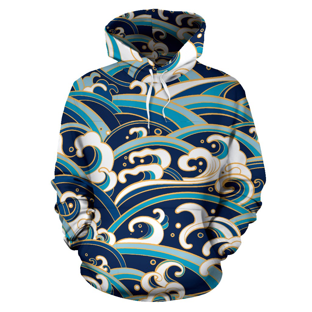 Surf Wave Pattern All Over Print Hoodie