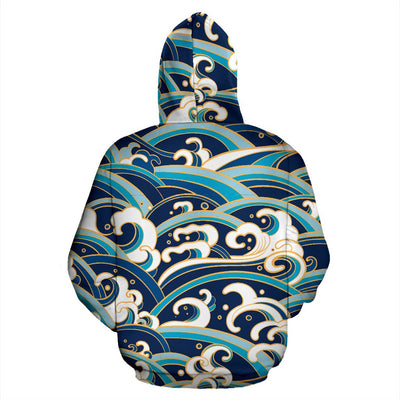 Surf Wave Pattern All Over Zip Up Hoodie