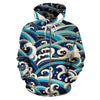 Surf Wave Pattern All Over Zip Up Hoodie