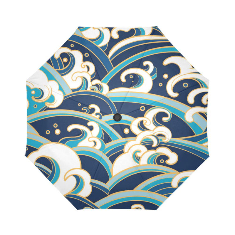 Surf Wave Pattern Automatic Foldable Umbrella