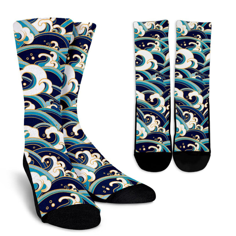 Surf Wave Pattern Crew Socks