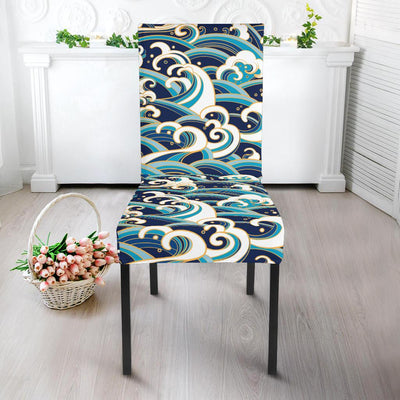 Surf Wave Pattern Dining Chair Slipcover-JORJUNE.COM