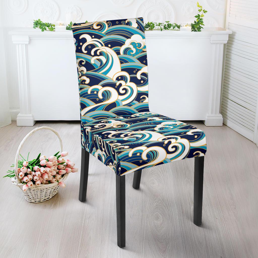 Surf Wave Pattern Dining Chair Slipcover-JORJUNE.COM