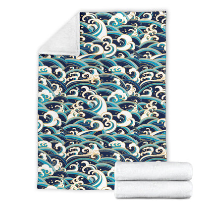 Surf Wave Pattern Fleece Blanket