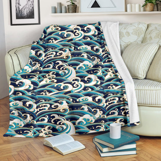 Surf Wave Pattern Fleece Blanket