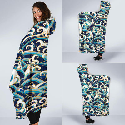 Surf Wave Pattern Hooded Blanket-JORJUNE.COM