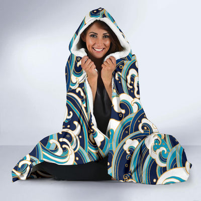 Surf Wave Pattern Hooded Blanket-JORJUNE.COM