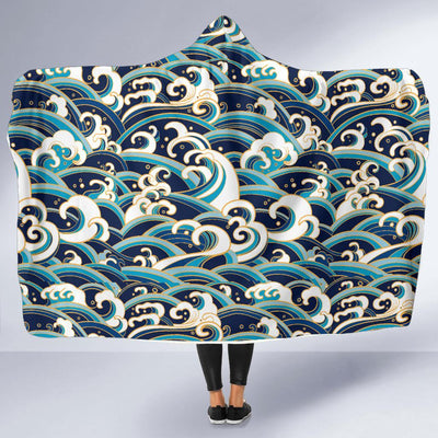 Surf Wave Pattern Hooded Blanket-JORJUNE.COM