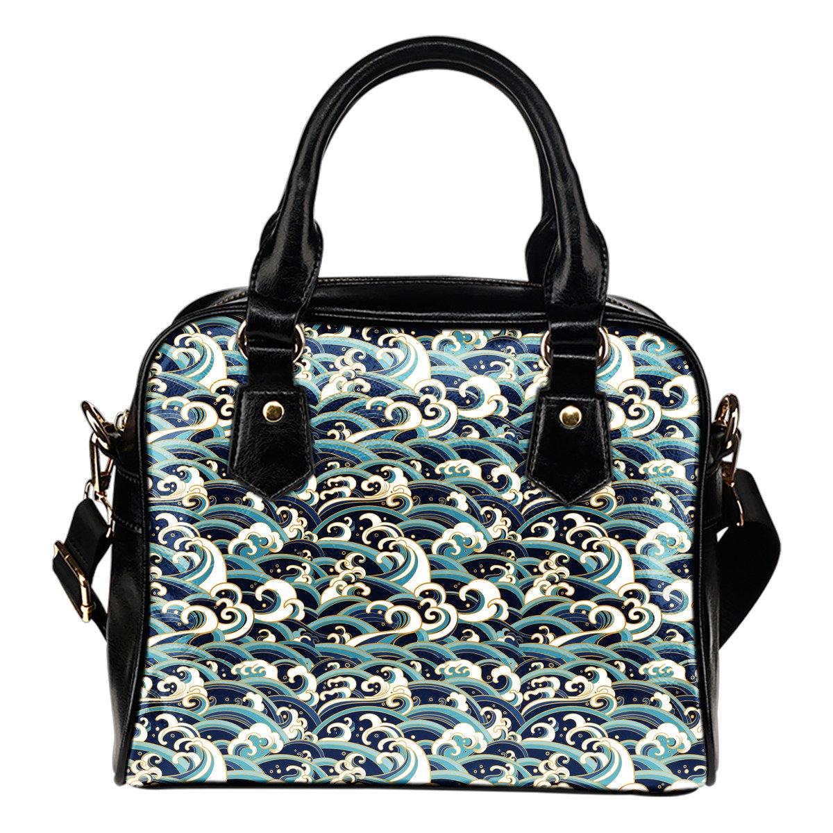 Surf Wave Pattern Leather Shoulder Handbag