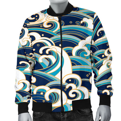 Surf Wave Pattern Men Casual Bomber Jacket