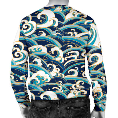 Surf Wave Pattern Men Crewneck Sweatshirt