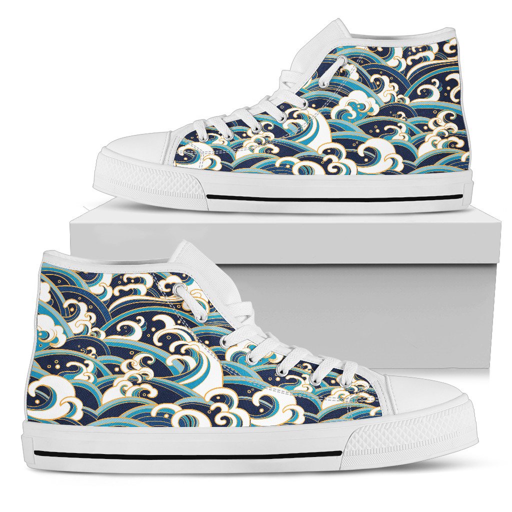 Surf Wave Pattern Men High Top Shoes