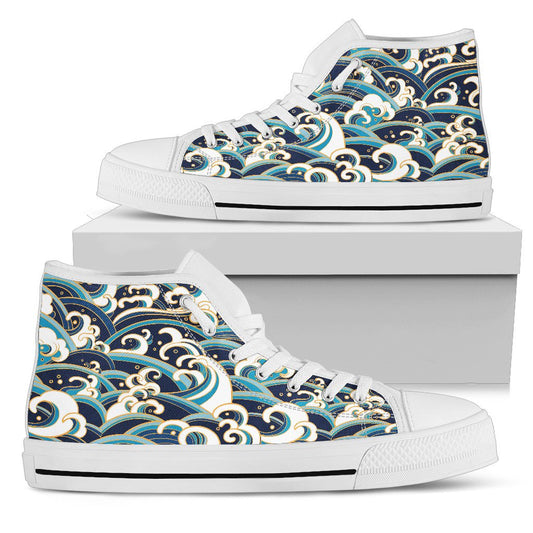 Surf Wave Pattern Men High Top Shoes