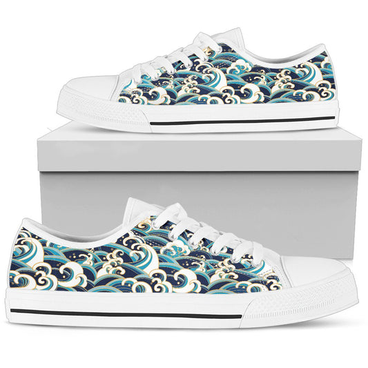 Surf Wave Pattern Men Low Top Shoes
