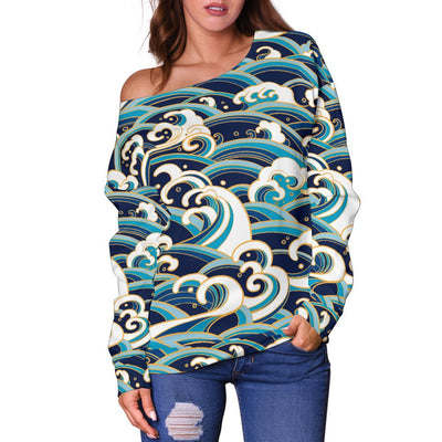 Surf Wave Pattern Off Shoulder Sweatshirt