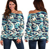 Surf Wave Pattern Off Shoulder Sweatshirt