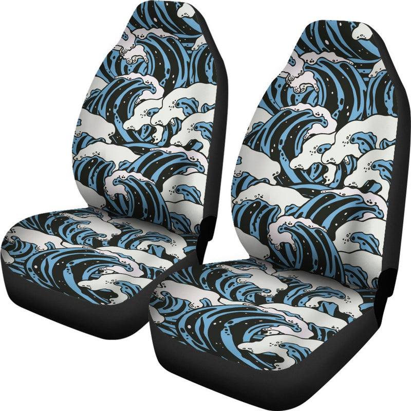 Surf Wave Pattern Print Universal Fit Car Seat Covers-JorJune