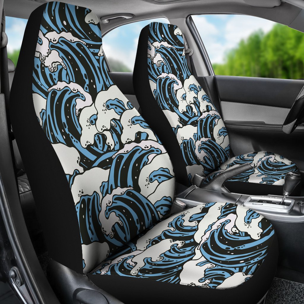 Surf Wave Pattern Print Universal Fit Car Seat Covers-JorJune