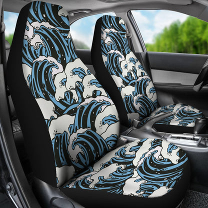Surf Wave Pattern Print Universal Fit Car Seat Covers-JorJune