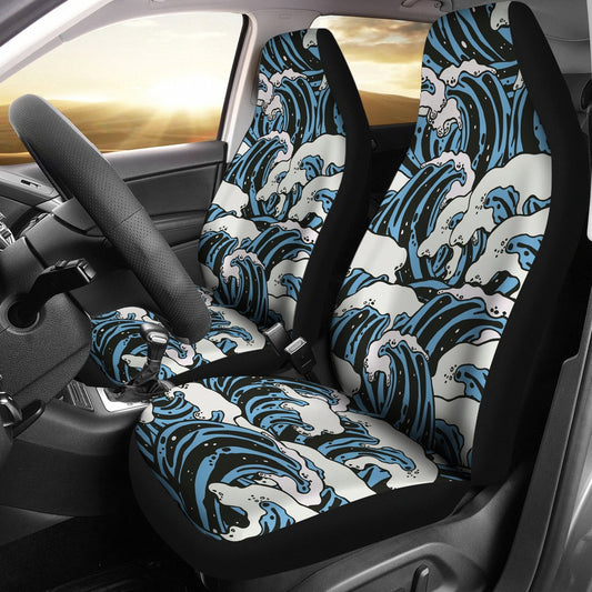 Surf Wave Pattern Print Universal Fit Car Seat Covers-JorJune