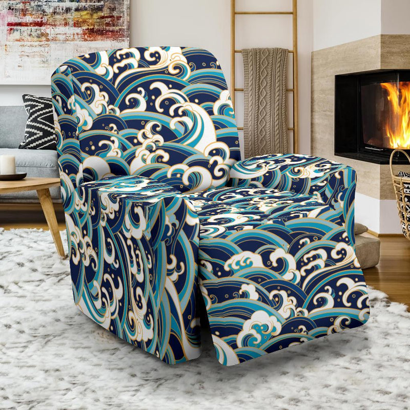 Surf Wave Pattern Recliner Slipcover-JORJUNE.COM