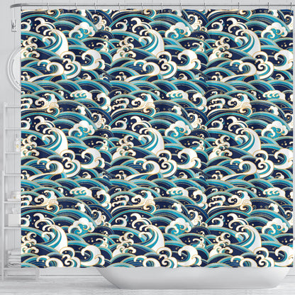 Surf Wave Pattern Shower Curtain