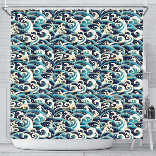 Surf Wave Pattern Shower Curtain