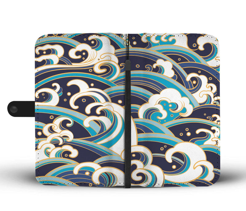 Surf Wave Pattern Wallet Phone Case