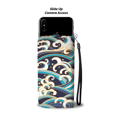 Surf Wave Pattern Wallet Phone Case