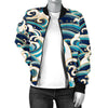 Surf Wave Pattern Women Casual Bomber Jacket