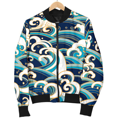 Surf Wave Pattern Women Casual Bomber Jacket