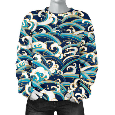 Surf Wave Pattern Women Crewneck Sweatshirt