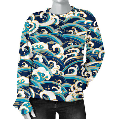 Surf Wave Pattern Women Crewneck Sweatshirt