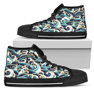 Surf Wave Pattern Women High Top Shoes