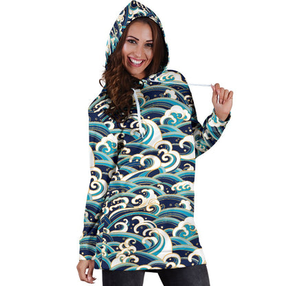 Surf Wave Pattern Women Hoodie Dress