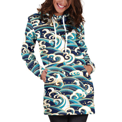 Surf Wave Pattern Women Hoodie Dress