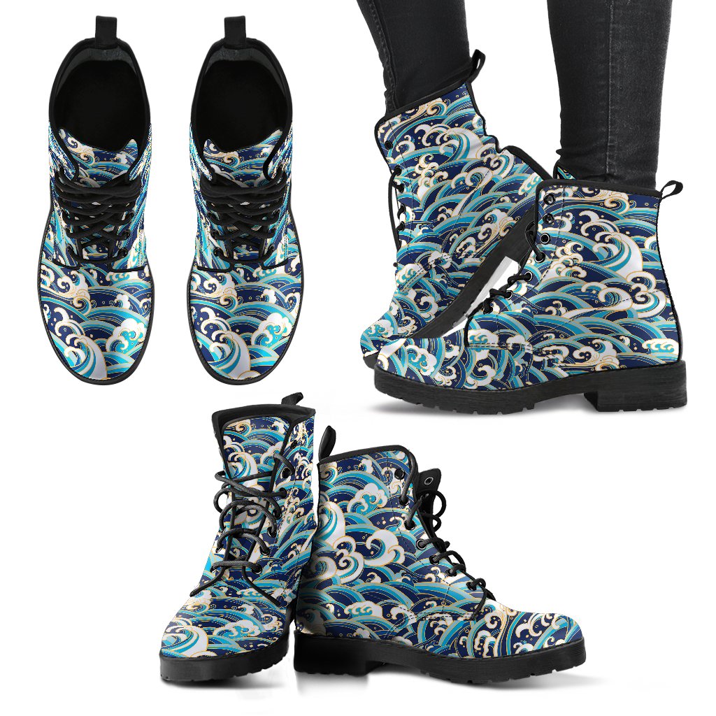 Surf Wave Pattern Women Leather Boots